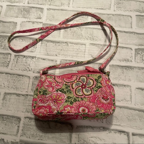 PREOWNED VERA BRADLEY PINK FLORAL LONG STRAP PURSE - Picture 1 of 5